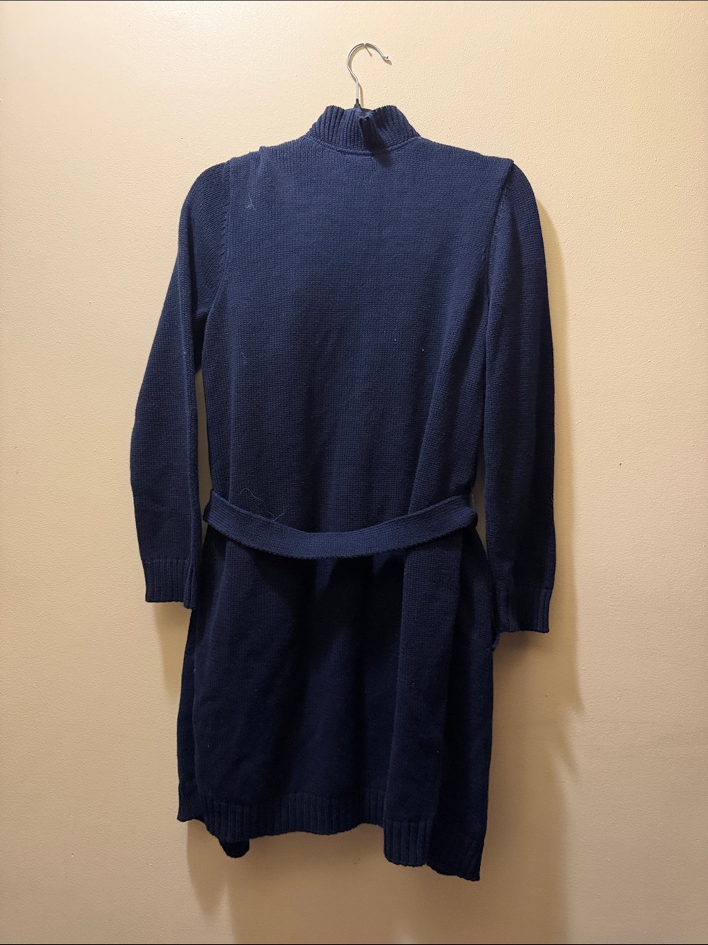 Talbots Navy Long Ruffle-Edge Open Cardigan with Belt - Picture 3 of 3